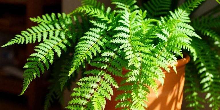 Lush Boston fern with vibrant green fronds in a pot.