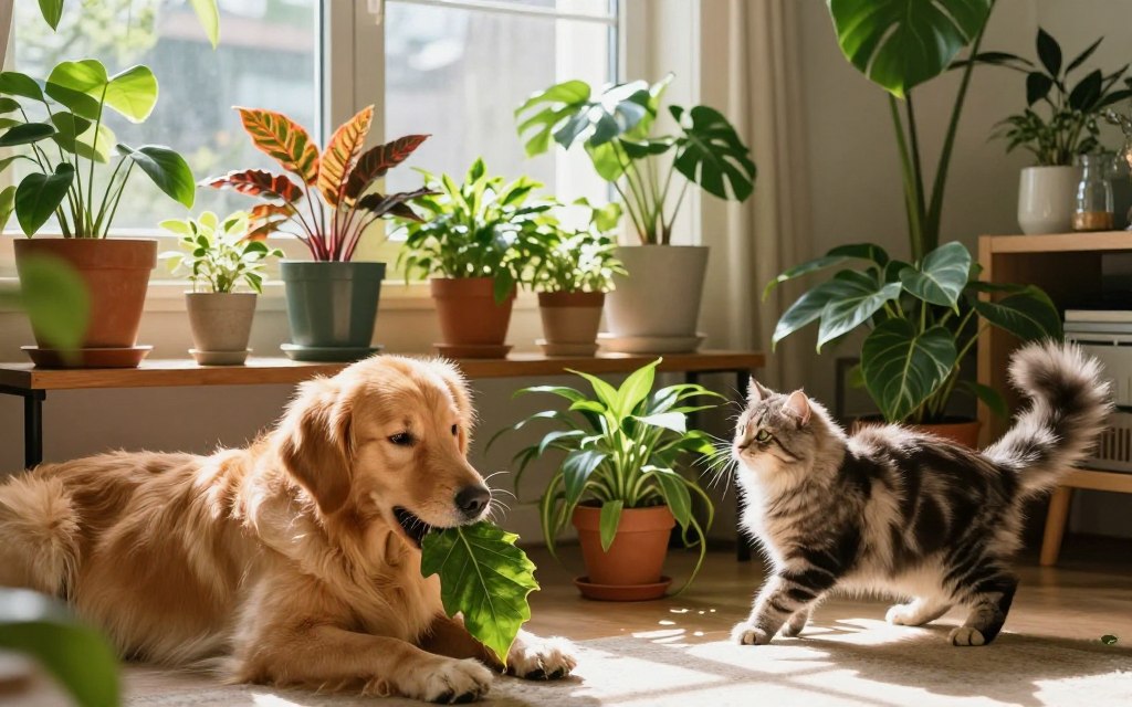 dogs and cats chewing leaves